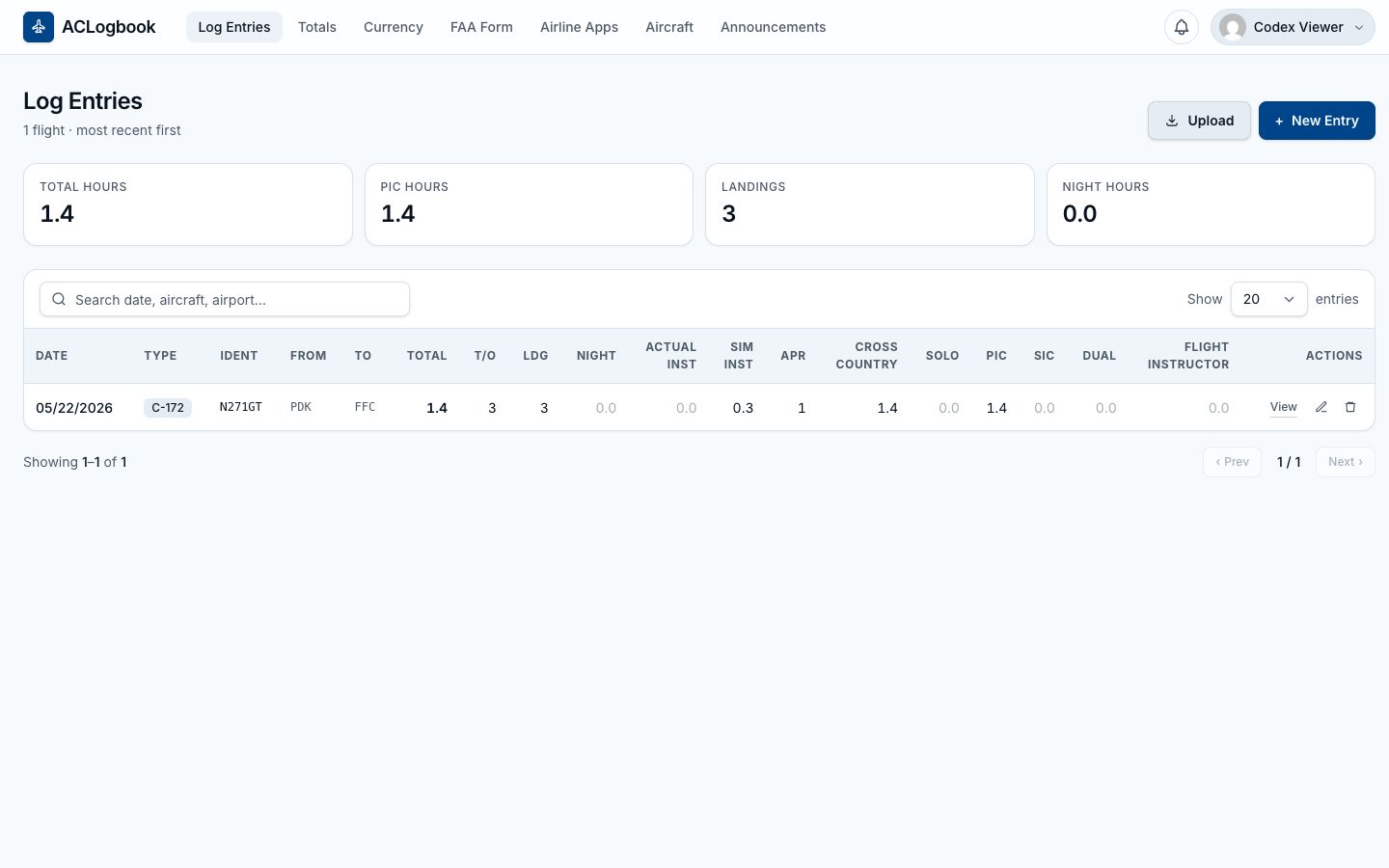 Log Entries screenshot